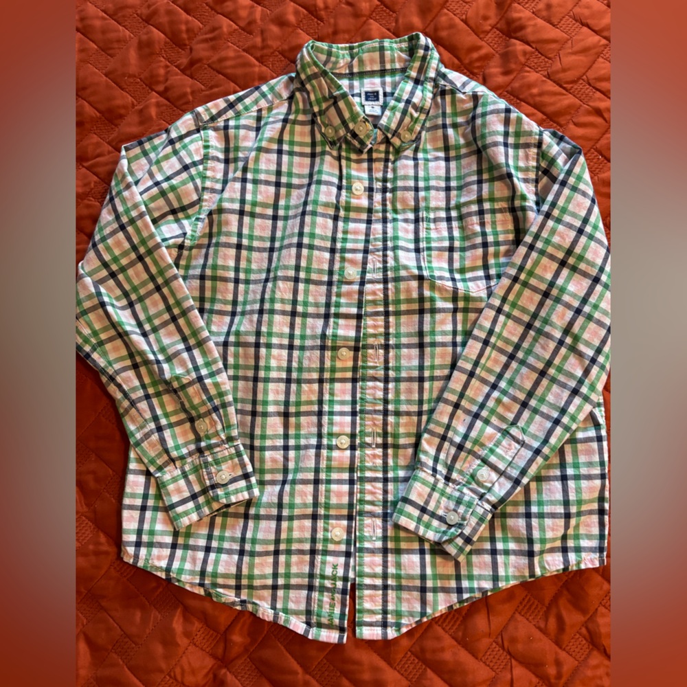 🚨4/$20 Sale!🚨 💚💙Janie and Jack plaid button up long sleeve shirt size 5💙💚